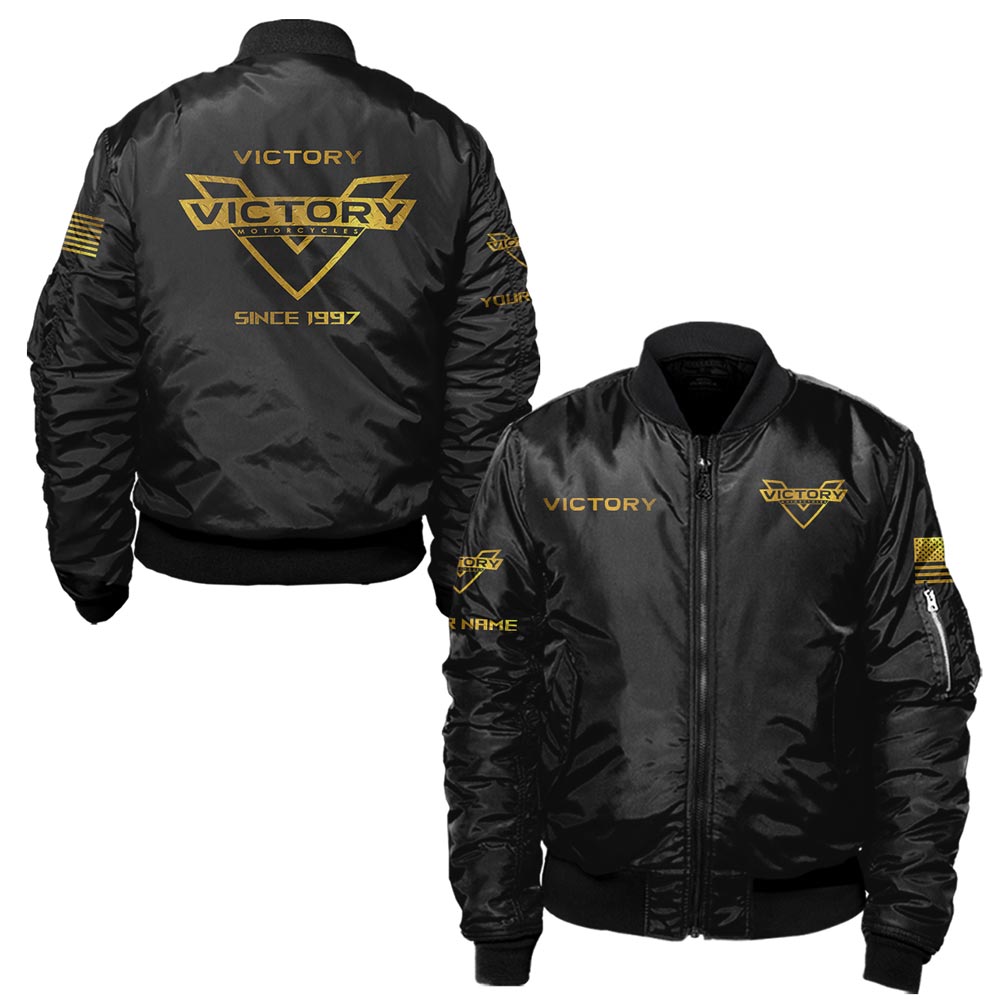 Victory Motorcycles KDA2069 Bomber Jacket Gold Iron Type - SportLowPrice
